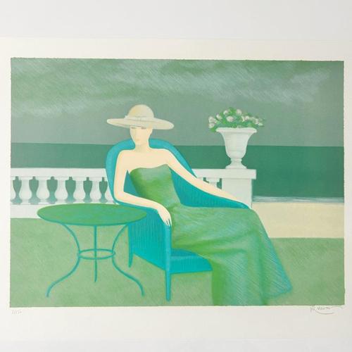 Original and hand-signed lithograph by the French artist Annie Rétivat, titled “Fauteuil Bleu” (also known as La...