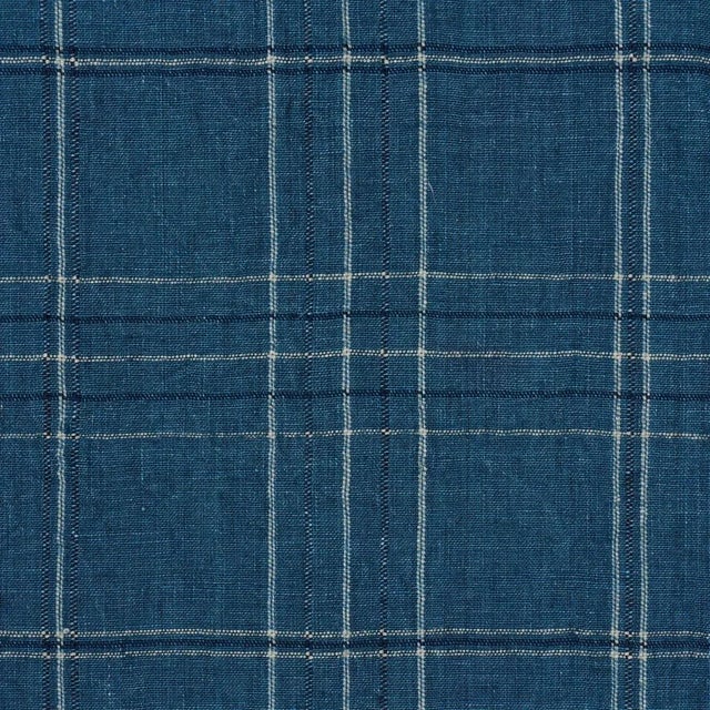 Contemporary Schumacher Nils Plaid Linen Fabric In Denim For Sale - Image 3 of 4