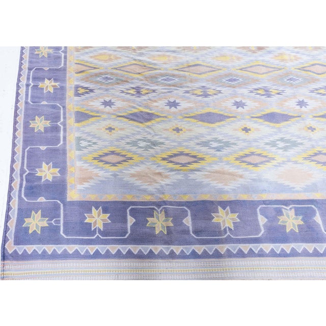 Textile Doris Leslie Blau Vintage Indian Dhurrie Geometric Gray Flatweave Cotton Carpet For Sale - Image 7 of 8