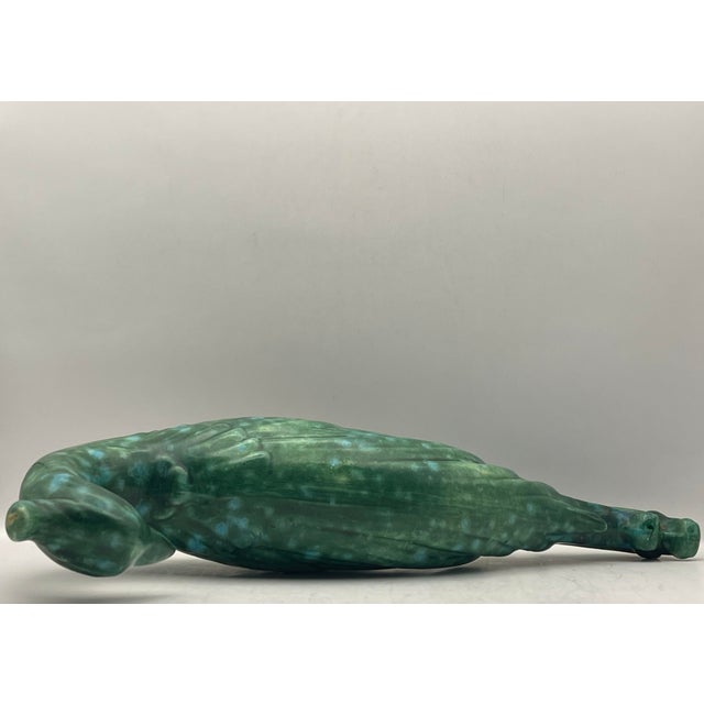 Majolica 1940’s Dapple Glazed Ceramic Peacock Statue For Sale - Image 4 of 9