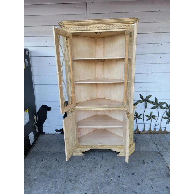 1980s Rustic Carved Wood Corner Hutch Cabinet For Sale - Image 9 of 18