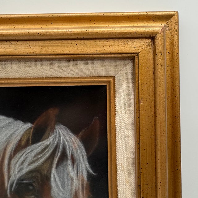 Vintage Gold Framed Pastel Painting of Palomino Mare Horse W/ Foal Equestrian Art For Sale - Image 4 of 15