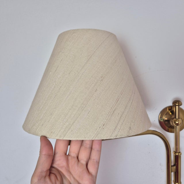 Adjustable Brass Wall Lamps with Linen Shades, 1980s, Set of 2 For Sale - Image 10 of 14