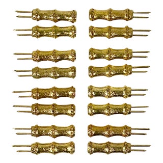 1980s Vintage Hollywood Regency Boho Coastal Faux Bamboo Corn-on-the-Cob Holders, Service for 8 - Set of 16 For Sale