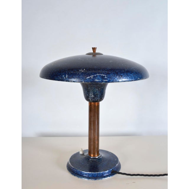 Industrial Blue Mushroom Desk Light in Aluminium and Copper, Germany, 1950s For Sale - Image 11 of 16