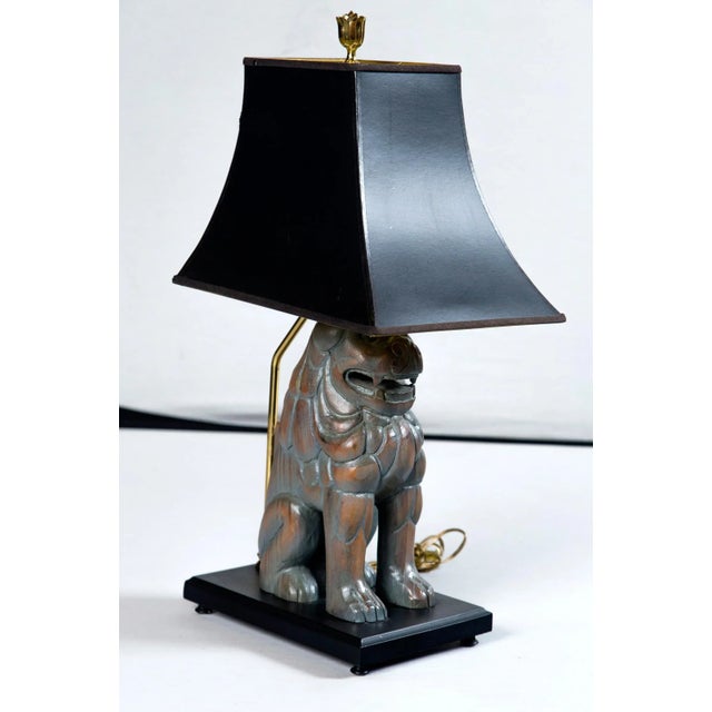 Sarreid Ltd. Carved Wood Foo Dog Lamps by Sarreid - a Pair For Sale - Image 4 of 11