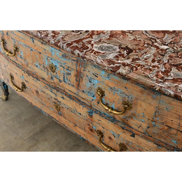 French 18th Century Commode with Original Paint and Marble Top For Sale - Image 11 of 13