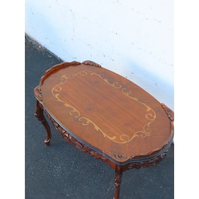 French Hand Carved Inlay Coffee Table 6922 For Sale - Image 14 of 17