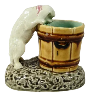 19th Century Majolica Choisy Le Roi White Dog