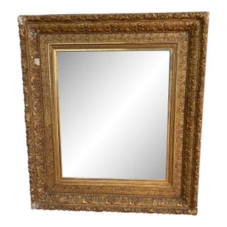 19th C Victorian Carved Frame Gilt Square Wall Mirror For Sale