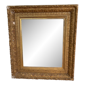 19th C Victorian Carved Frame Gilt Square Wall Mirror
