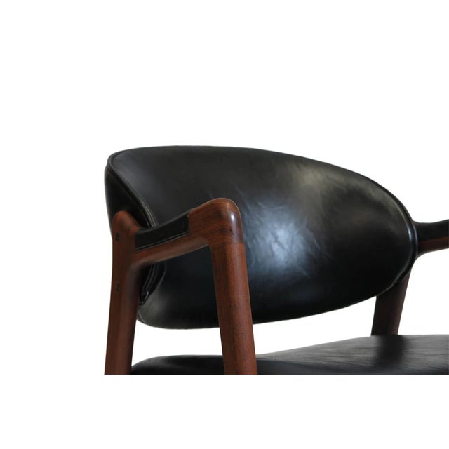 Mid Century Danish Walnut Arm Chairs in Black- Set of 2 For Sale - Image 4 of 11