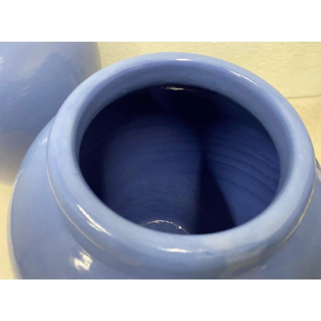 American Pair of Cornflower Blue Oil Storage Jars C.1930 For Sale - Image 3 of 7