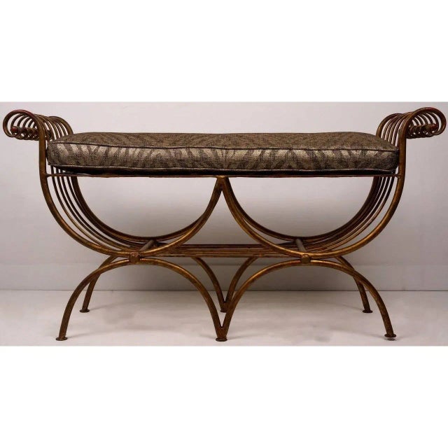 Textile 1960s Bench & Tiger Cushion Italian Florentine Hollywood Regency For Sale - Image 7 of 12
