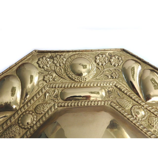 19th Century Dutch Revival Repoussé Brass Octagonal Wall Plaques - A Pair For Sale - Image 10 of 14