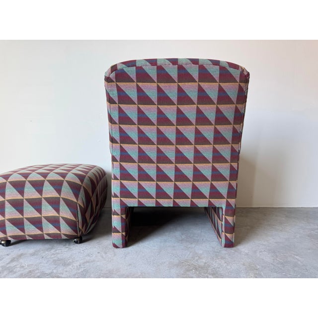 1980s 1980s Postmodern Hekman Dansen Contemporary Geometric Upholstered Lounge Chair With Ottoman For Sale - Image 5 of 11