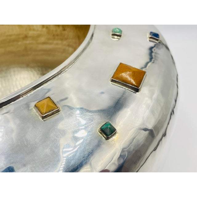 1980s Monumental Emilia Castillo Centerpiece Bowl, Silver Plated & Gem Stones, Mexico For Sale - Image 13 of 18