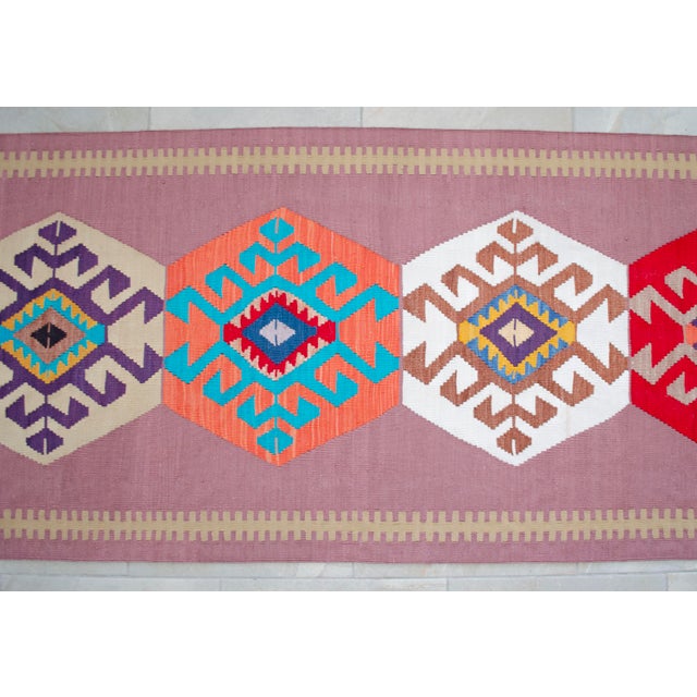 Hand Woven Silk Runner Rug . Full Tribal Design Hallway Colorful Runner Rug New - 2′7″ X 14′3″ For Sale - Image 11 of 15