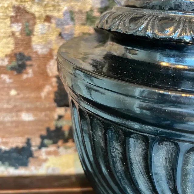 1990s Italian Hand-Painted Black Ceramic Urn With Lid For Sale - Image 10 of 11