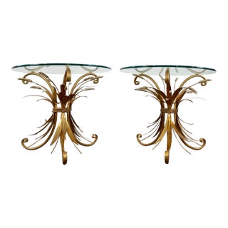 Vintage Italian Gilt Sheaf of Wheat Side Table Pair For Sale