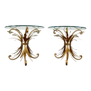 Vintage Italian Gilt Sheaf of Wheat Side Table Pair