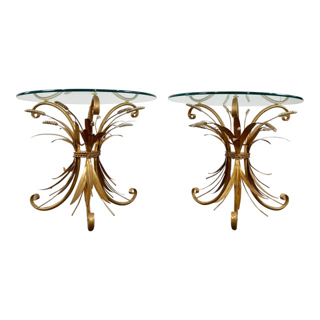 Vintage Italian Gilt Sheaf of Wheat Side Tables, a Pair For Sale