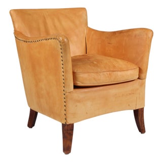 Danish Cabinetmaker Lounge Chair with Nature Leather, 1940s For Sale