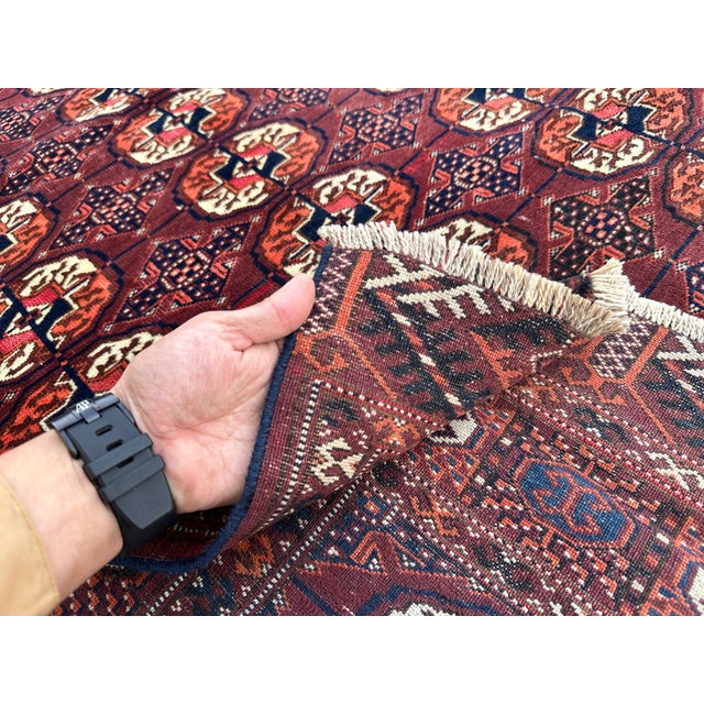 Antique Mori Gul Bokhara Hand-Knotted Wool Rug - 4'6" X 3'8" For Sale - Image 12 of 13