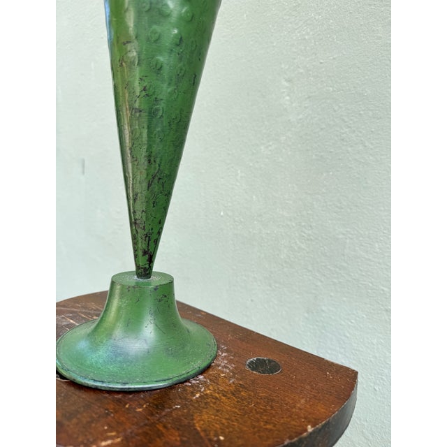Mid-Century Modern Green Enameled Metal Cone Vase For Sale - Image 4 of 6
