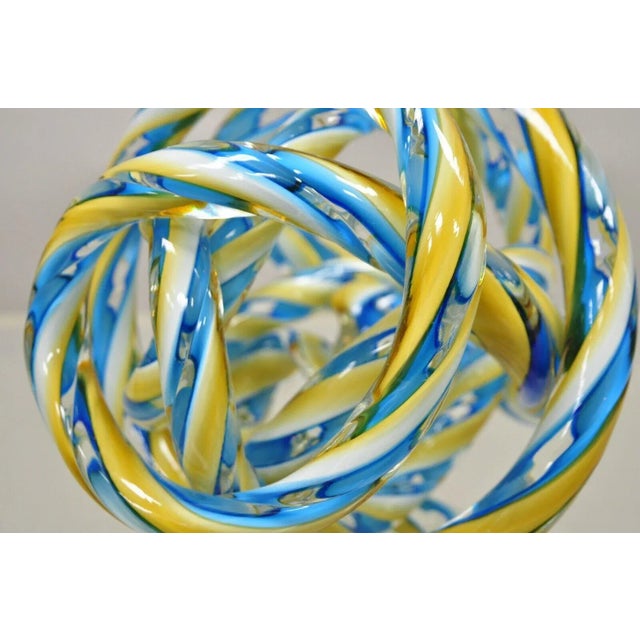 Glass Murano Art Glass Swirl Infinity Love Knot in Blue and Yellow For Sale - Image 7 of 11