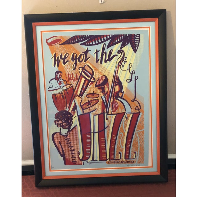Wood 2015 Monica Rose Kelly Signed Limited Edition "We Got the Jazz" Framed Screen Print For Sale - Image 7 of 8