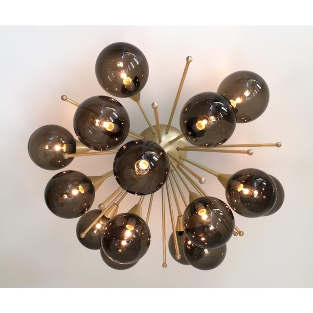 21st Century Mezzo Satin Brass Smoky Murano Flush Mount by Fabio LTD For Sale - Image 6 of 9