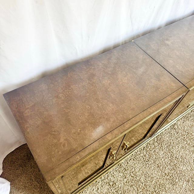 Brown Hollywood Regency Burlwood and Brass Credenza by Mastercraft For Sale - Image 8 of 12