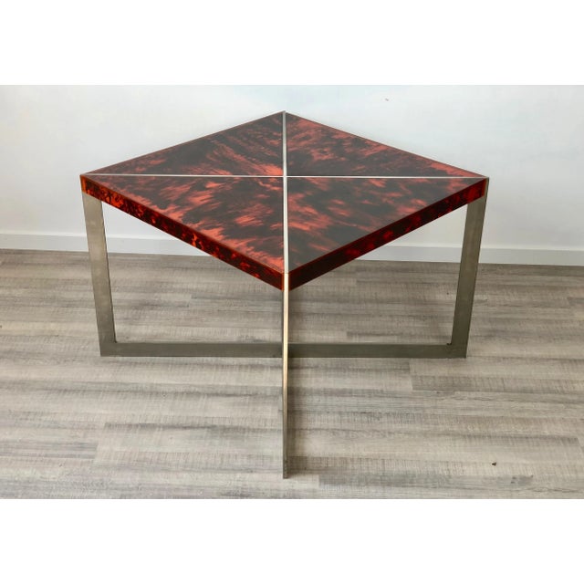 1970s Tortoiseshell Acrylic & Steel Table, Italy, 1970s For Sale - Image 5 of 16