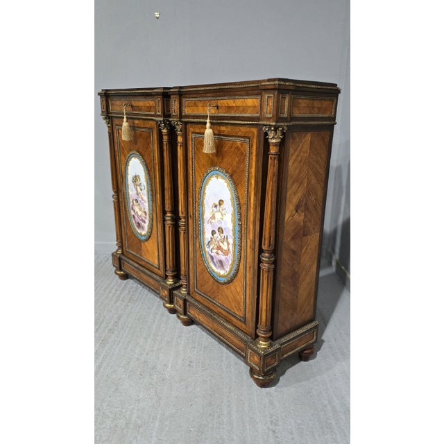 Tall French Louis XVI Porcelain Mounted Cabinets, 1880, Set of 2 For Sale - Image 15 of 18