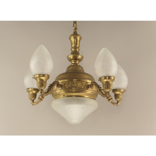 Chandelier in Brass with Cut Glass Shades, Budapest, 1930s For Sale - Image 6 of 12
