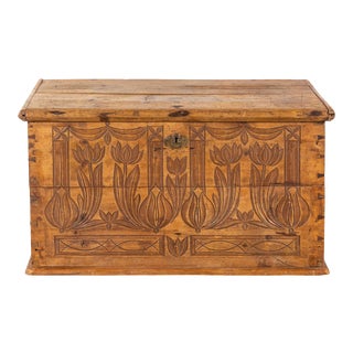 Antique Carved Pine Blanket Chest For Sale