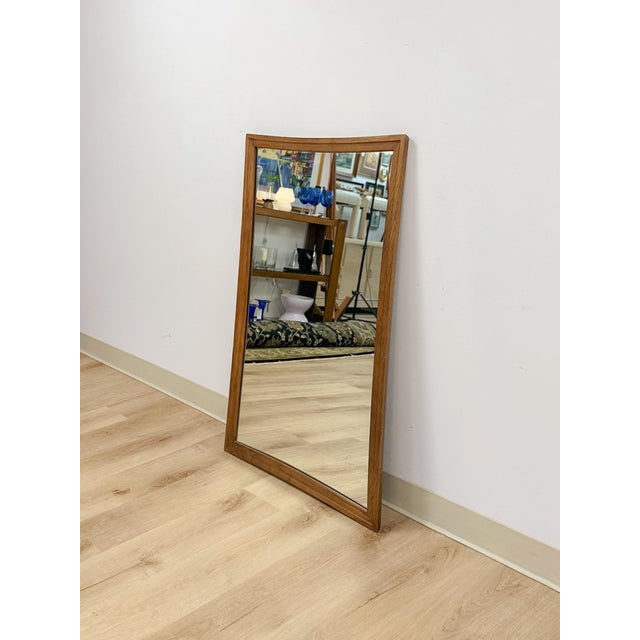 Wood Vintage Mirror Broyhill Sculptra MCM Walnut Wall Vanity Entryway Curved Edges For Sale - Image 7 of 10