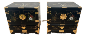 Vintage Set of Two Chinoiserie Nightstands Side Tables Japanese Tansu Inspired