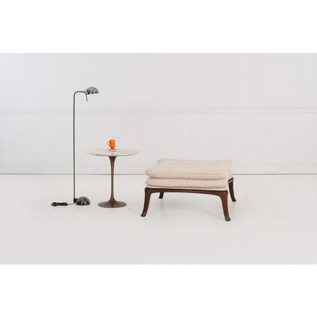 Edward Wormley for Dunbar, Janus Group Ottoman, circa 1955 – Reupholstered Tufted Pillow-Top with Splayed Mahogany Legs...