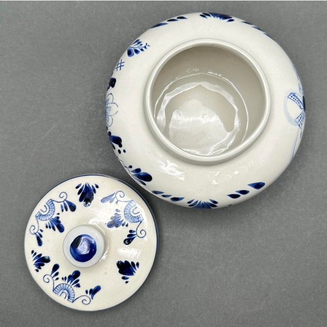 Vintage Hand Painted Delft Deco Blue and White Ceramic Lidded Jar With ...