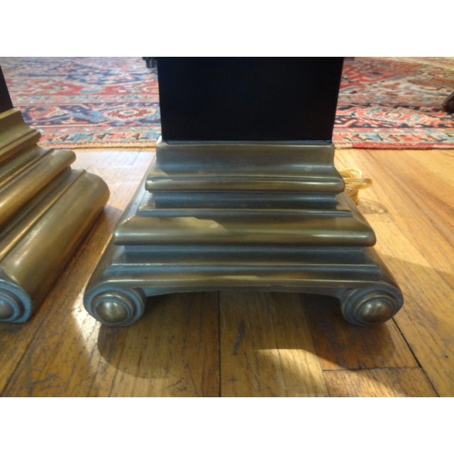 E.F. Chapman Pair of Brass Neoclassical Style Corinthian Column Lamps For Sale - Image 4 of 10