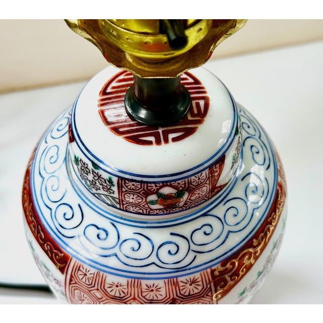 Red Vintage Imari Porcelain Lamp With Shade For Sale - Image 8 of 12