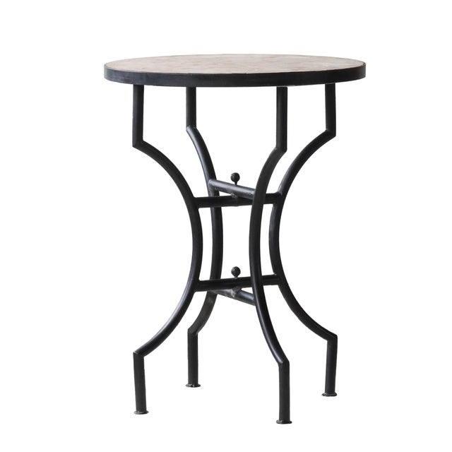 Moroccan Matthew Izzo Home 24" Round Unglazed Pink Moroccan Zellige Tile Bistro Table With Iron X Base For Sale - Image 3 of 3