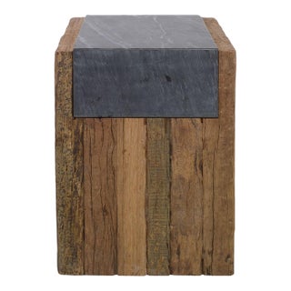Reclaimed Wood Grey Stone Side Table For Sale