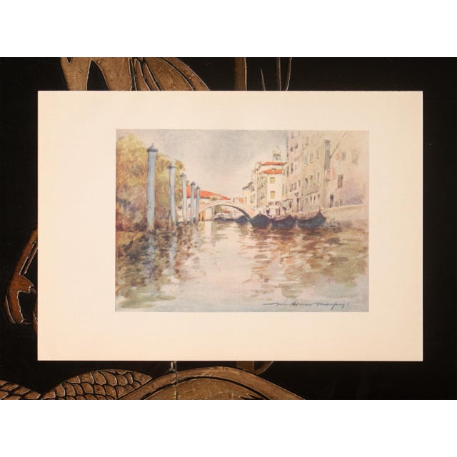 An original small period antique full-color print of Venice by Mortimer Menpes after his watercolor painting "Timber Boats...