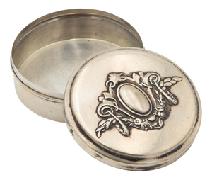 Cylindrical Silver Box with Reliefs