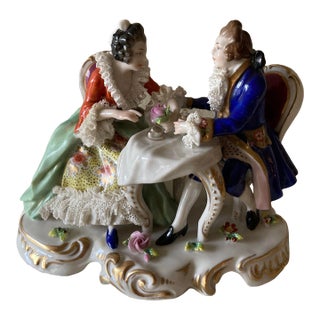 Early 20th Century Volckstedt Porcelain Figurine "Tea and Conversation" For Sale