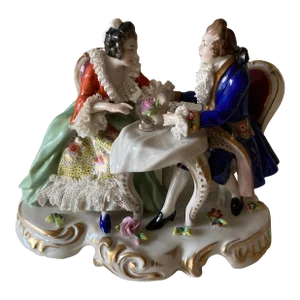 Early 20th Century Volckstedt Porcelain Figurine "Tea and Conversation"