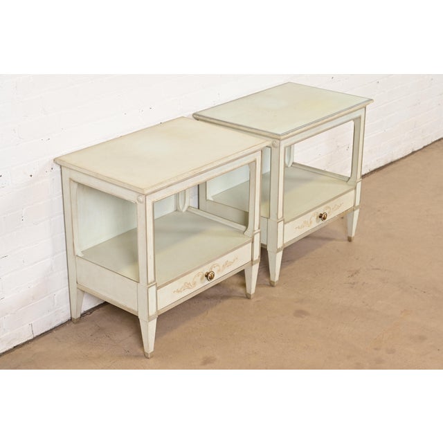 John Widdicomb John Widdicomb French Regency Louis XVI Pale Blue Lacquered Nightstands, 1960s For Sale - Image 4 of 16